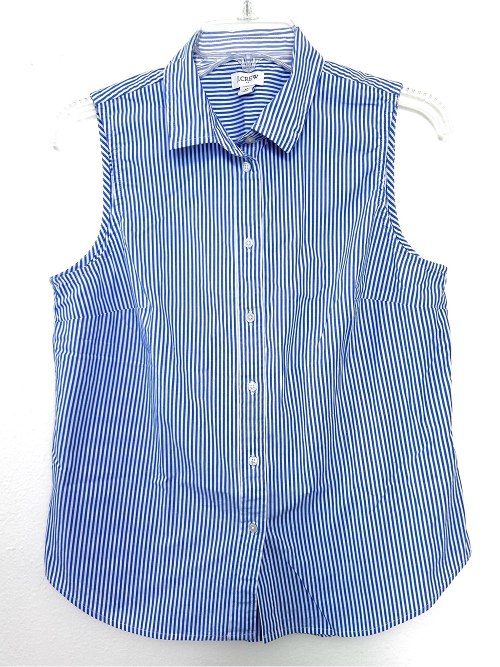 J. Crew Women's White and Blue Striped Button Down Sleeveless Preppy Top